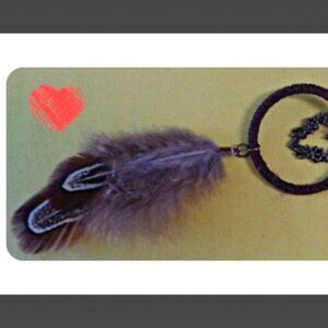Handmade Brown Leather Dream Catcher With Antique Heart Charm & Feathers